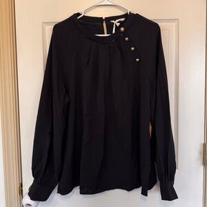 Grace Karin Women’s Black Blouse Gold Buttons Long Sleeve Size XL Business NWT